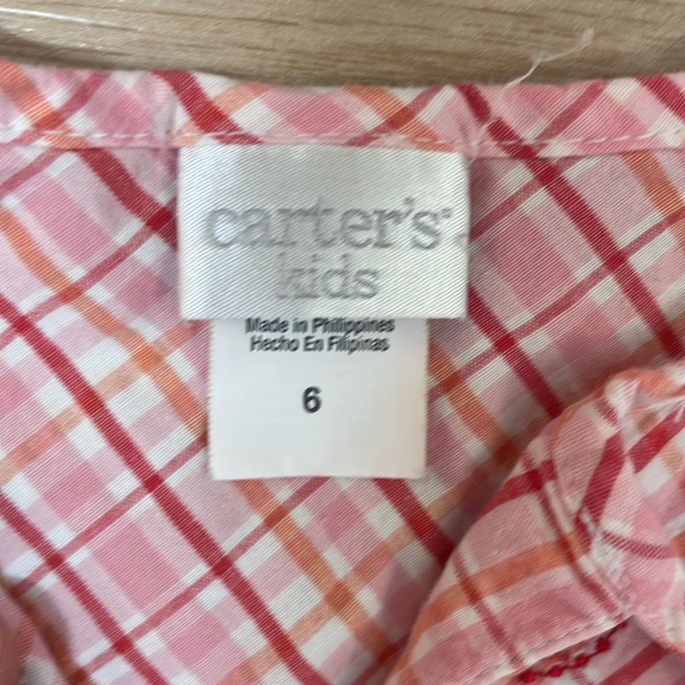 Carter’s Kids Little Girl’s Embroidered Sleeveless Plaid Pink Orange White Dress - Picture 2 of 6